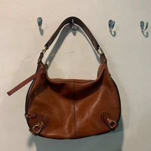 Colehann brown leather round shoulder bag